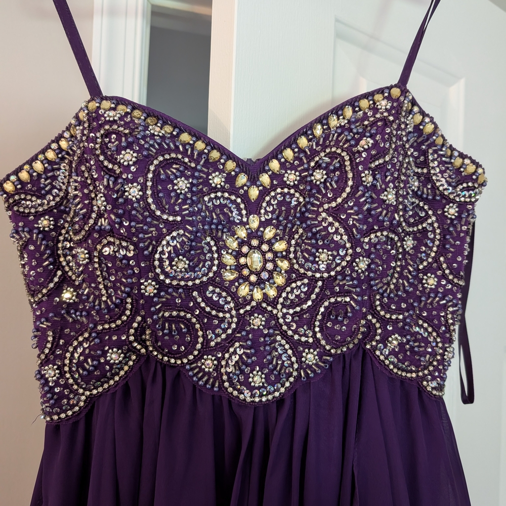 Purple Beaded Spaghetti Strap Dress
